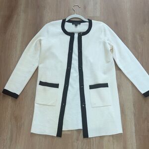 Ann Taylor Cream Longline Coatigan with Black Trim XSP